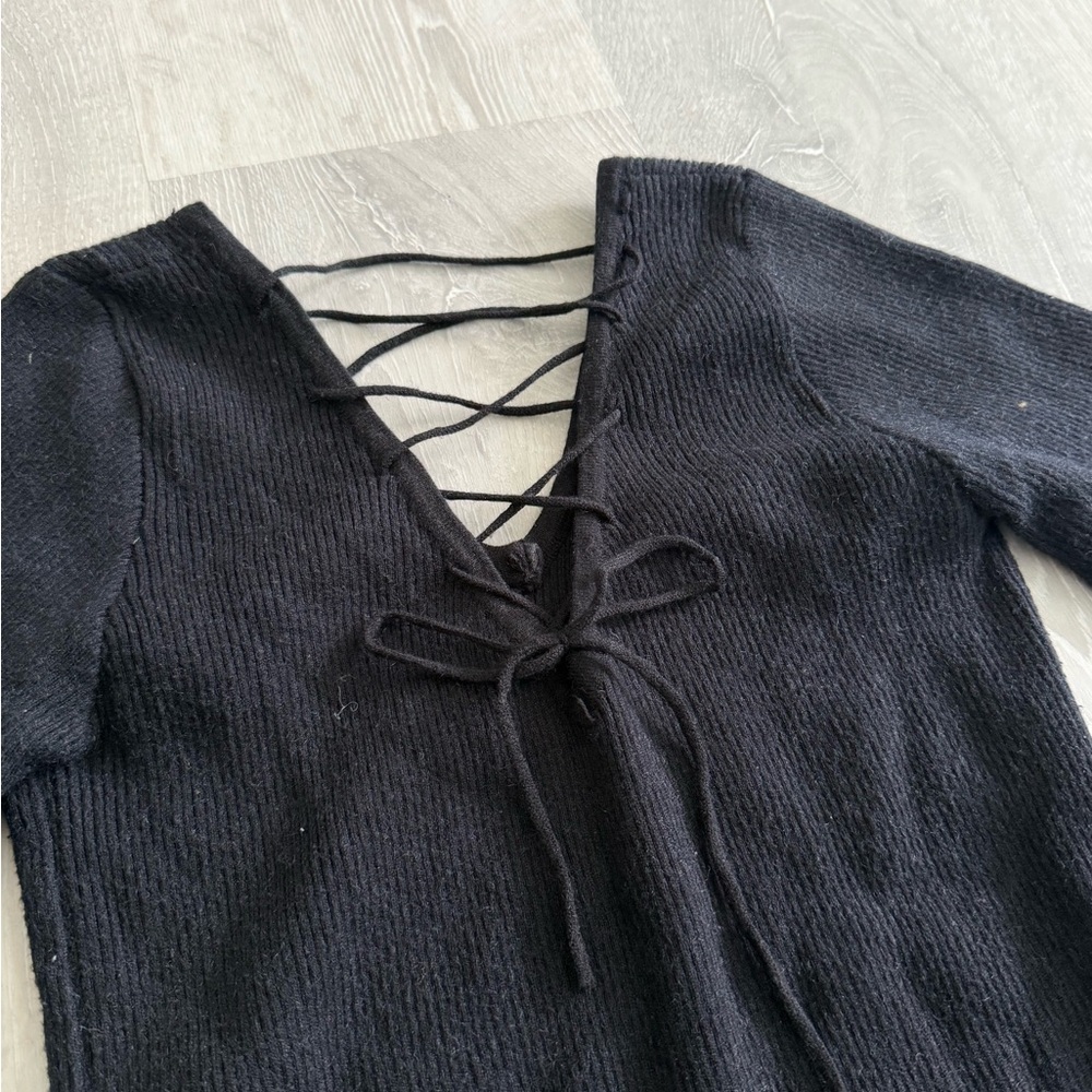 Black Lace-Up Women's Sweater